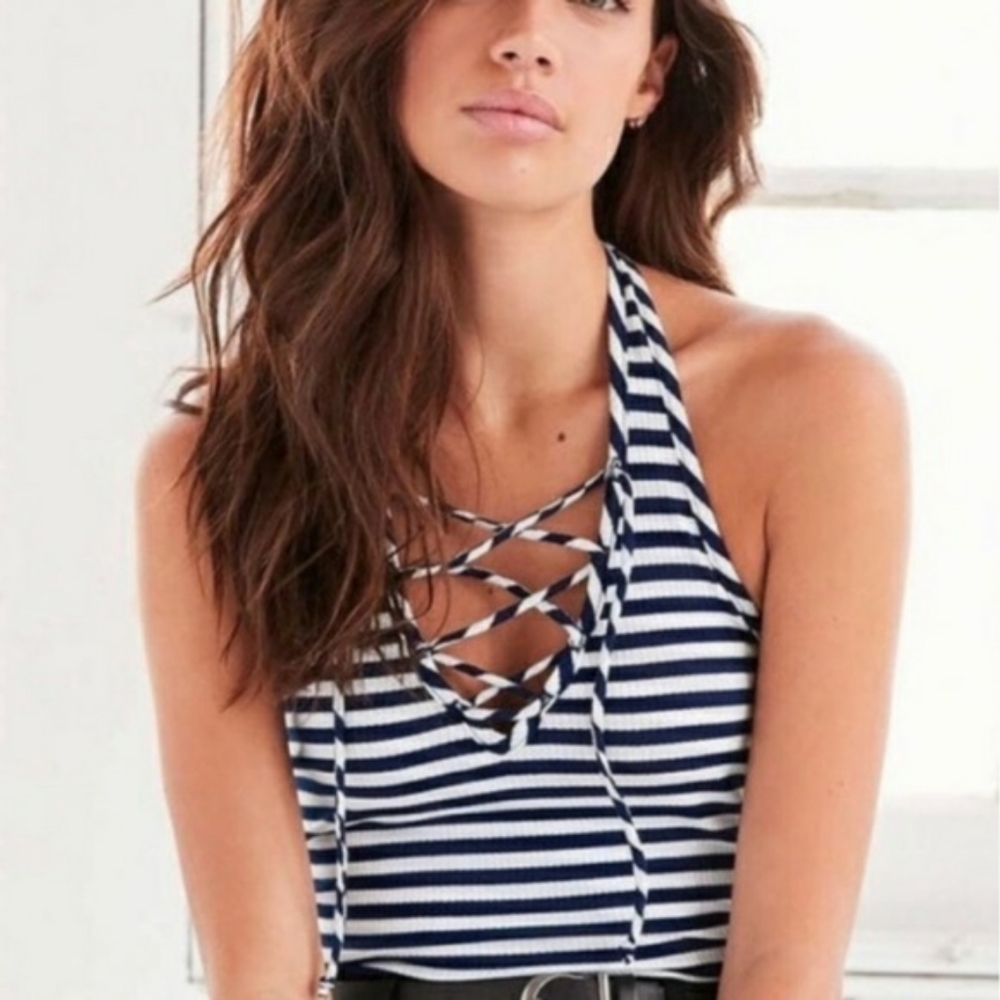 Urban outfitters striped tie front halter top